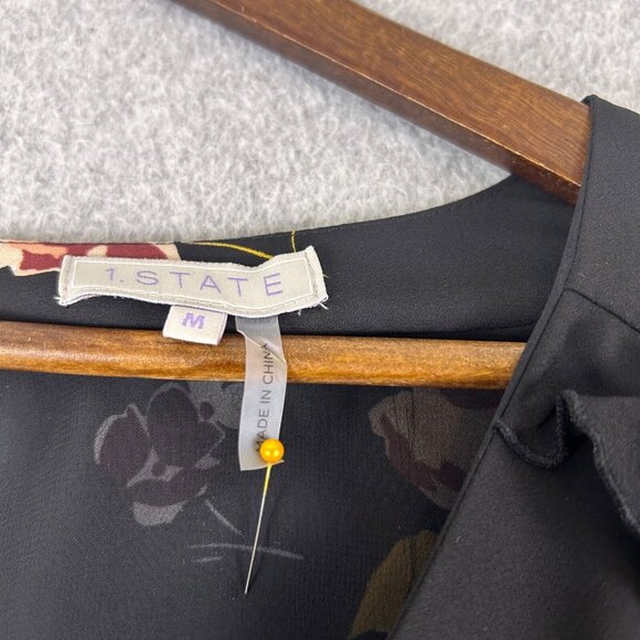 1. State Romper Womens Medium Black Floral Ruffle V-Neck Long Sleeves Casual NWT - Picture 9 of 15